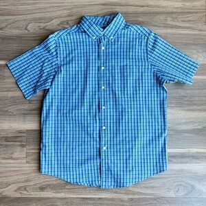Modern casual Blue Plaid Button Down Shirt Lightweight Stretch Cotton